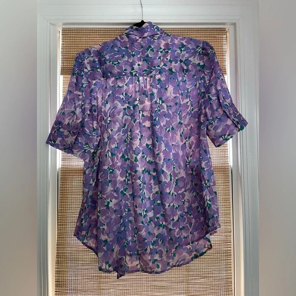 J Crew Collection Pink Purple Lilac Ratti Floral tie bow neck Blouse size M NWT - Picture 3 of 7